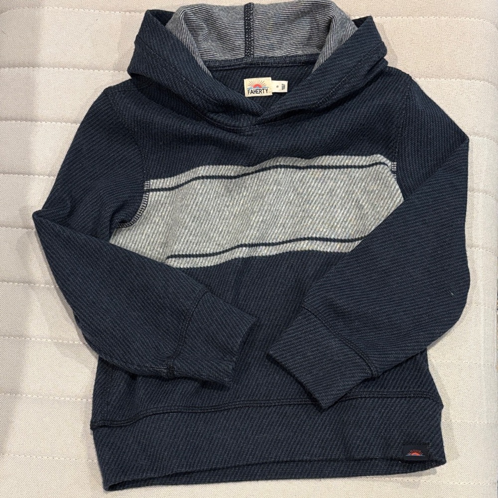 Faherty Navy and Gray Kids Hoodie